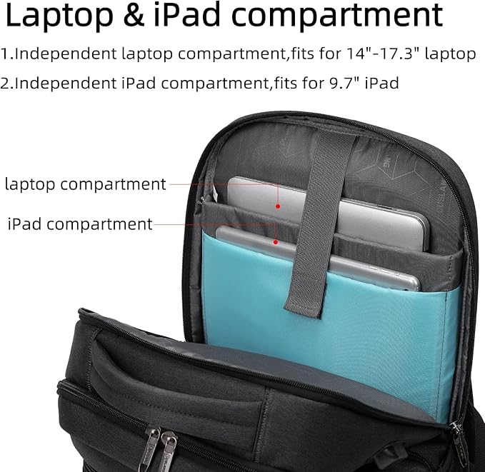 DUSLANG 17 Inch Laptop Backpack for Travel Water Resistant College Backpack for Men Women Laptop Bag with USB Charging Port with Black Lock,Black