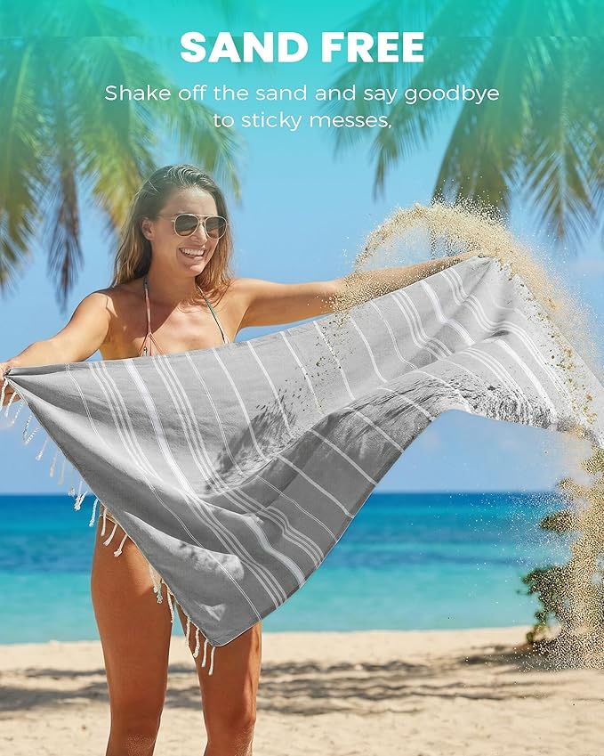 Antfuny 2 Packs Turkish Beach Towels Sand Free Quick Dry Oversized Bath Pool Swim Towel Extra Large XL Big Blanket Adult Travel Essentials Cruise Accessories Must Haves Clearance Vacation Stuff