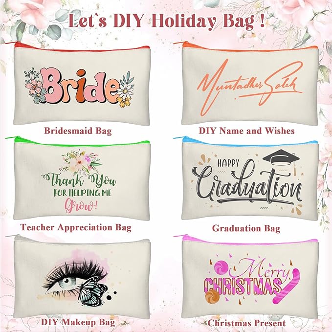 Legigo Blank Canvas Bag Zipper Pouch Makeup Bags Bulk - Multi-Purpose Canvas Pencil Pouch with Sturdy Zipper, Cosmetic Bag Travel Toiletry Bag for DIY Craft Projects, Storage (8.3 x 5 inches)