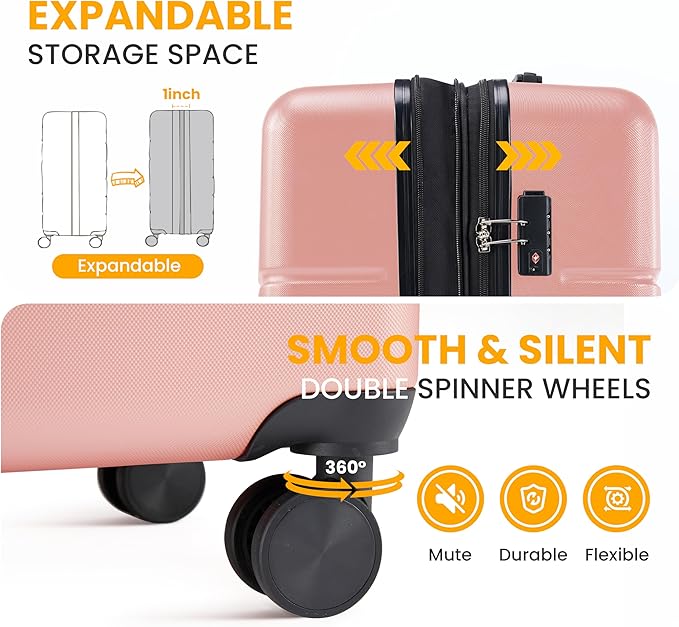 HealSmart Hardside Carry-On Luggage, Expandable Portable Hardshell Luggage with Spinner Wheels, Lightweight Suitcase TSA Lock, 28 Inch, Pink