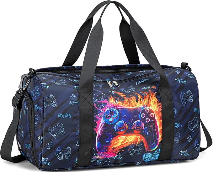 CAMTOP Kids Duffel Overnight Bag Boys Girls Toddler Weekender Carry-On Personalized Tote for Travel Gym Sport (Fire Controller)