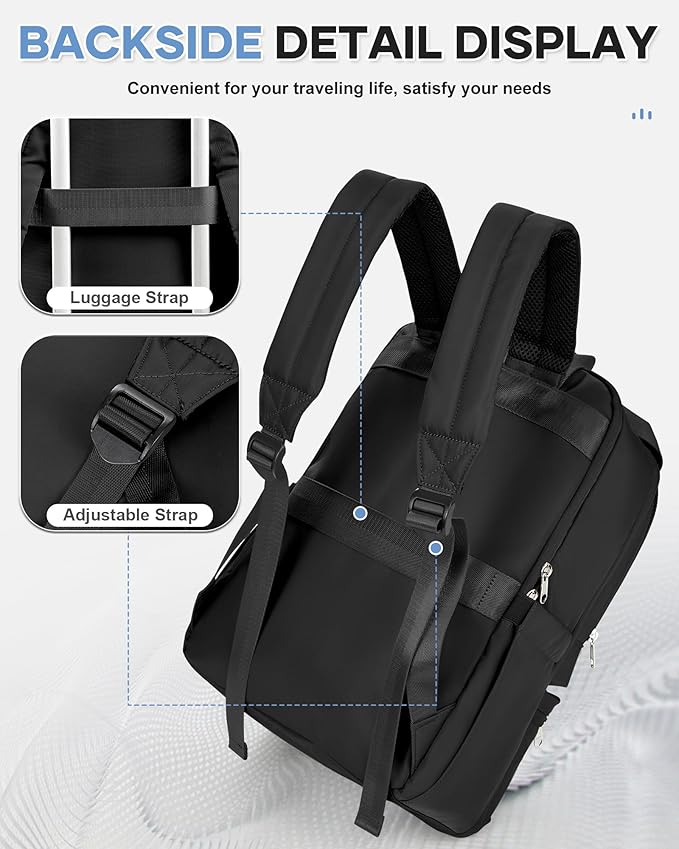 wepadre Black Travel Backpack For Women Men Airline Approved Carry On Bags For Airplanes Personal Item Bag For Airlines Waterproof Hiking Backpack College Laptop Backpack Weekender Overnight Bag