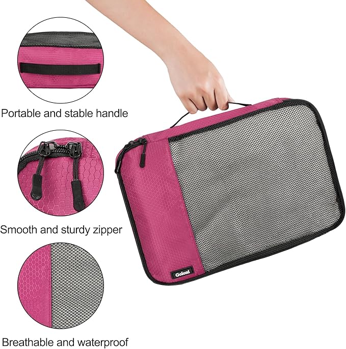 Packing Cubes for Travel Essentials,4 Set Packing Cubes for Suitcases,Lightweight Mesh Luggage Organizer Bag,Pink
