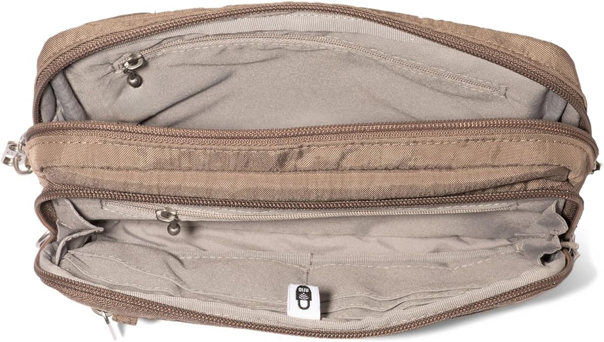 Baggallini Securtex Anti-theft Belt Bag 8.8"x5.5" Crossbody Fanny Pack for Women RFID Wallet Locking Zipper Travel Purse