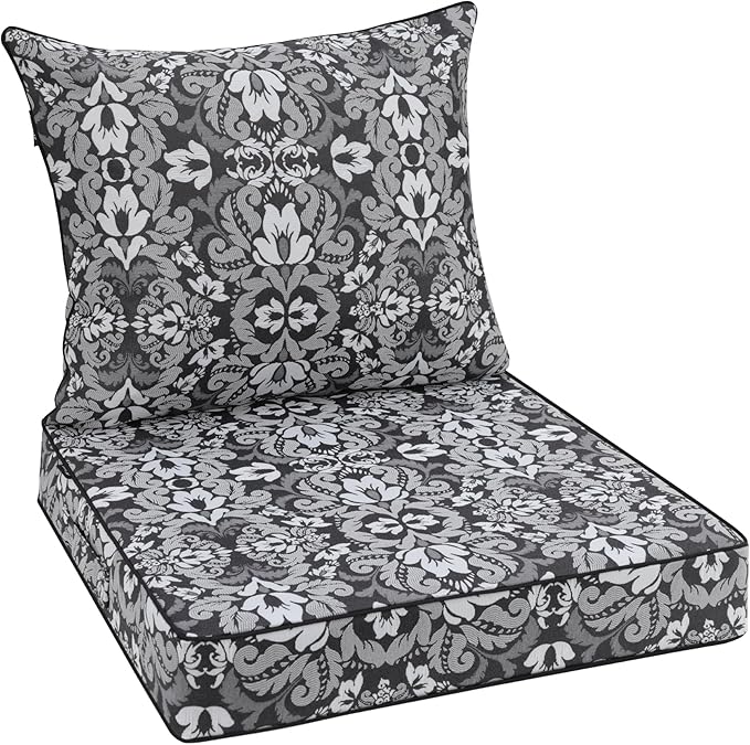 Favoyard Outdoor Seat Cushion 24 x 24 x 4 in Waterproof Pattern Fade Resistant Cover Removable Patio Furniture Cushions Deep Seat & Back Cushion Set with Adjustable Straps for Patio Chair Sofa Couch
