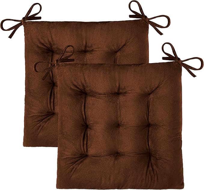 OVOV 2 Pack Chair Cushions for Dining Chairs Soft Seat Cushions for Kitchen Desk Chairs Square Chair Pads with Ties (15.5"x15.5" Coffee)