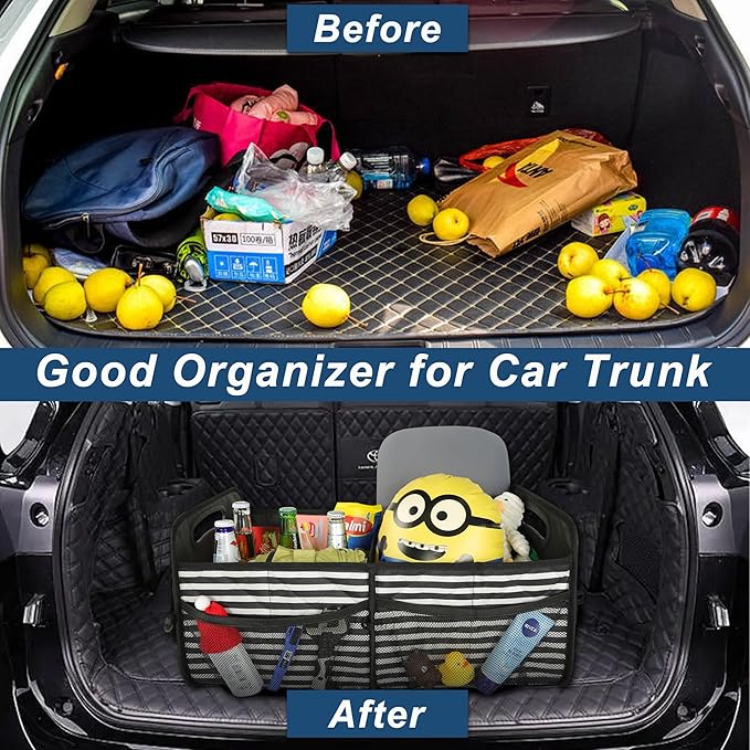 Deosk Car Trunk Organizer for SUVs, Cars and Trucks with 6 Big Pockets, Waterproof Polyester Storage Box