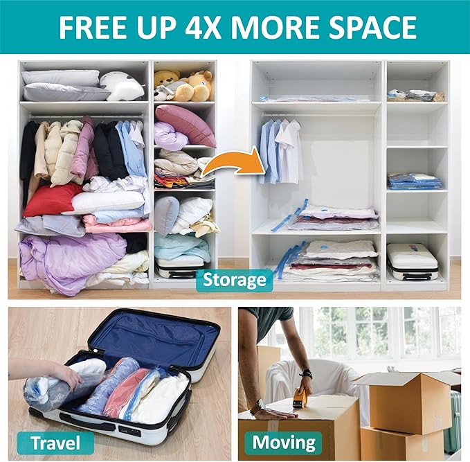 Cozy Essential Vacuum Storage Bags, 80% Compression Vacuum Seal Space Saver Plastic Packaging Bags for Clothes, Blankets, Pillow, Bedding, Comforters, Sealer Clothing Storage,35 Combo