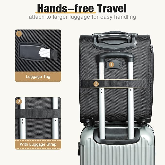 Softside Carry on Luggage Airline Approved, 17 Inch Underseat Carry-on Luggage with Removable Spinner Wheels, Small Personal Item Suitcase for Travel Business (Black, 17 inch_Underseat)