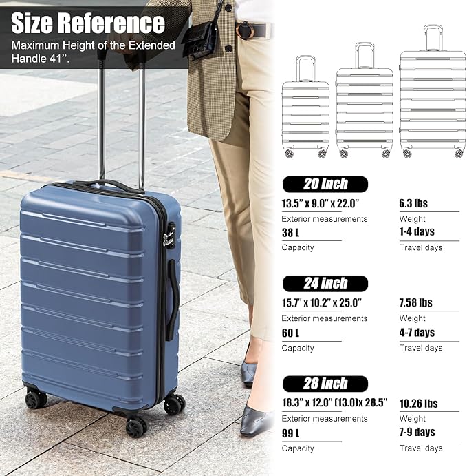 Coolife Luggage Suitcase Carry-on Spinner TSA Lock USB Port Expandable (only 28’’) Lightweight Hardside Luggage (Ice Blue, S(20in_carry on))