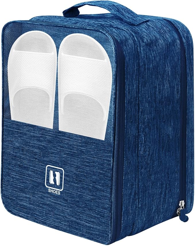 Large Shoe Bags for Travel, Holds 3 Pairs of Shoes, Portable Dance Shoe Storage Pouch, Sneaker Storage Bag (Navy Blue)