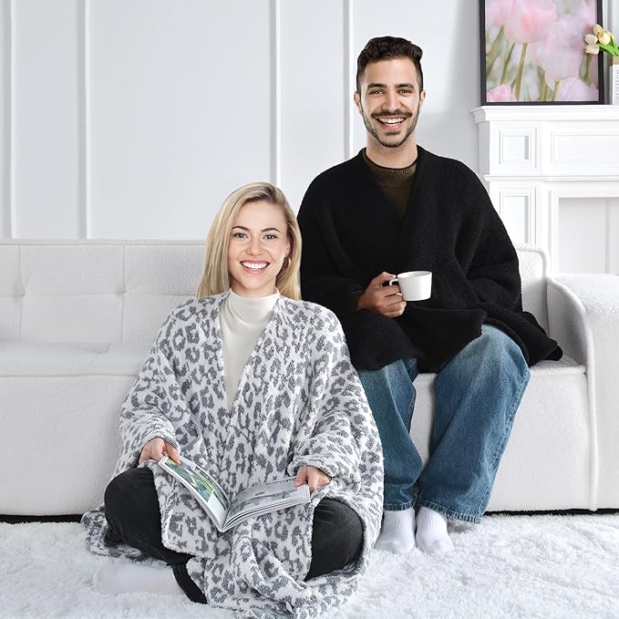 JOOJA Wearable Blanket Super Soft Feather Yarn Blanket Shawl with Pockets Fuzzy Throw Blanket TV Blanket for Adults Teens