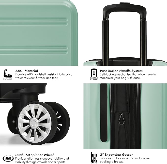 Travel Select Snowcreek Hardside Expandable Spinner Luggage Set w/USB Port, Mint, 3-Piece