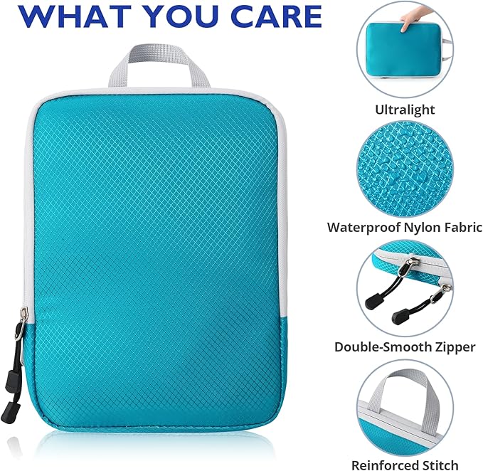 Compression Packing Cubes, 10 Set Packing Cubes for Travel Compression, Lightweight Compressible Package Organizer for Carry On and Suitcases, DustyBlue and Grey