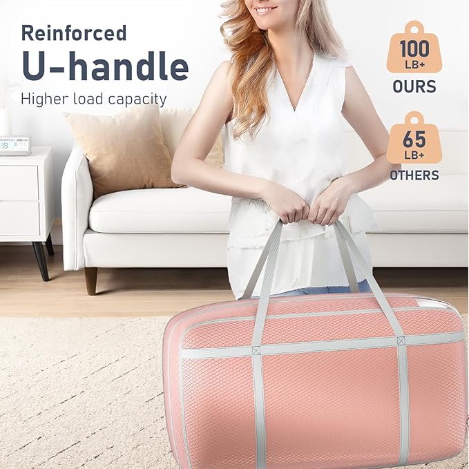 DIMJ Large Comforter Storage Bag with Handls, 100L Washable Blanket Storage, Compression Packing Totes Moving Bags With Zipper, Space Saving Containers For Pillow, Clothes, Bedding, 2 PCS