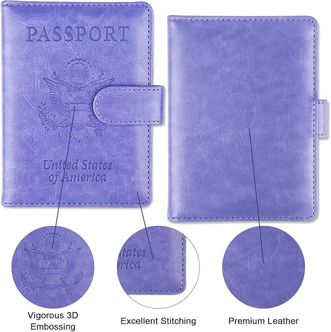 Sizobi Passport Holder for Travel, RFID Passport Cover Wallet for Women Men, Leather Passport Book Card Holder Case for International Travel Must Haves Accessories,Cruise Ship Essentials Gifts, Purple
