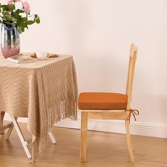 Chair Cushions for Dining Chairs with Ties and Removable Cover, Dining Kitchen Chair Pads with Non-Slip Bottom, High-Resilience Indoor Seat Cushions, 16'' x 16'' x 2'', Set of 4, Rust
