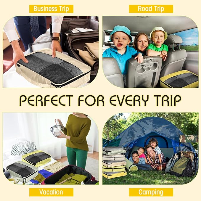 5 Pcs Packing Cubes for Suitcase Large Travel Cubes Carry on Luggage Organizer Bags for Clothes Accessories(S,Yellow)