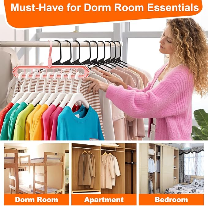 Closet Organizers and Storage,College Dorm Room Essentials,Pack of 6 Multifunctional Organizer Magic Space Saving Hangers with 9 Holes Storage Organization for Wardrobe Closet
