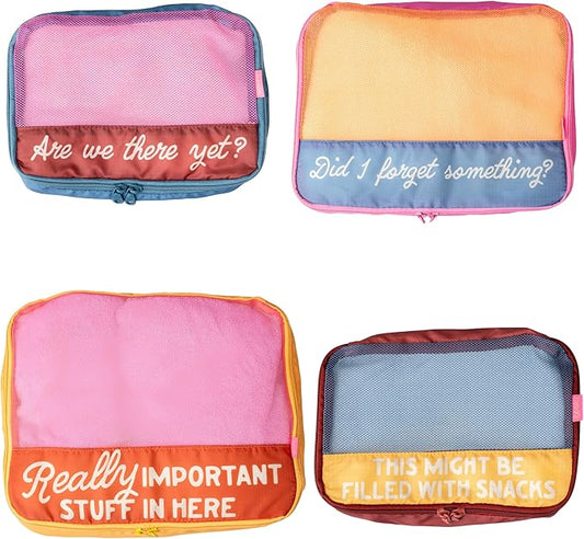 ban.do Getaway Polyester and Mesh Packing Cube Set, Includes 4 Foldable Luggage Organizers in Various Sizes (Really Important Stuff)