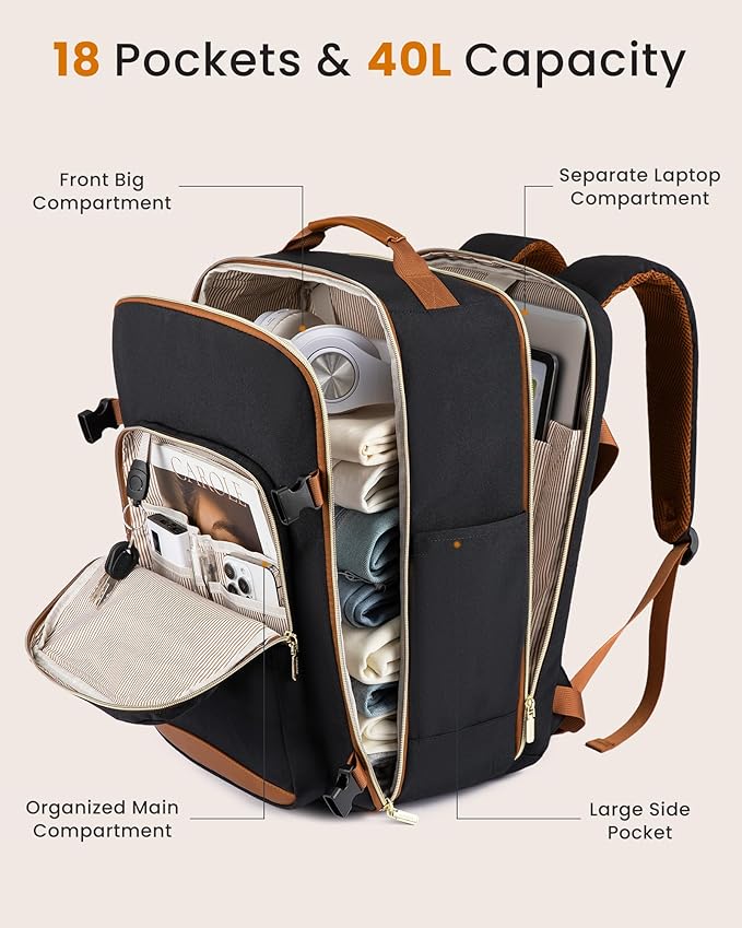 LOVEVOOK 56L Travel Backpack for Women & Men, Airline Approved Carry On Luggage with 3 Packing Cubes, TSA Overnight Bags, Waterproof Personal Item Bag, Weekender Essentials Backpacks fits 17" Laptop
