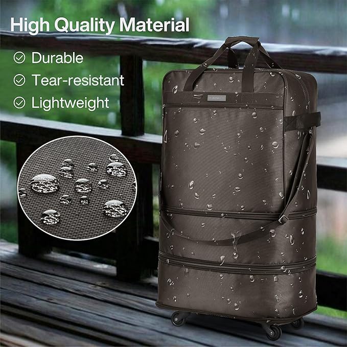 Hanke Suitcases with Wheels Expandable Foldable Luggage Bag Suitcase Collapsible Rolling Travel Bag Duffel Bag for Men Women Lightweight Suitcases without Telescoping Handle, Coffee