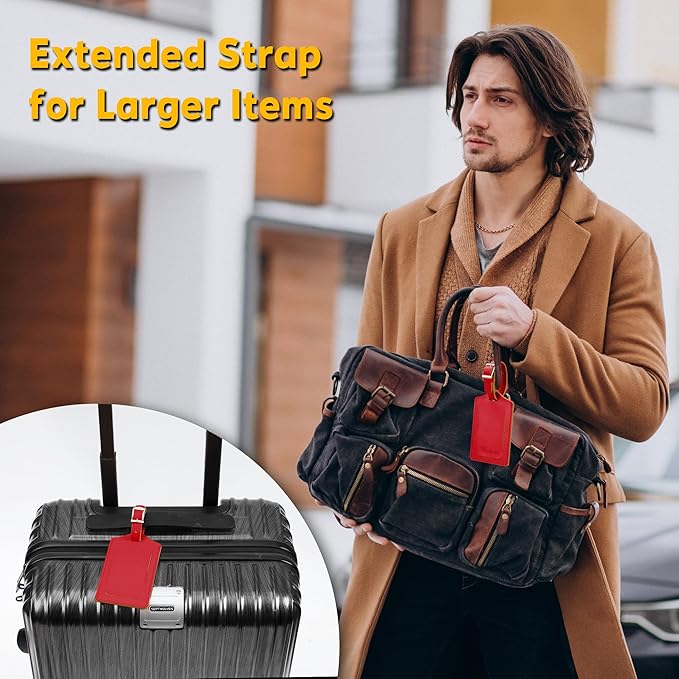 Travelambo Luggage Tags for Suitcases Faux Leather Privacy Protection 2 Pack Bag Tags Travel Accessories Essential, Deep Red