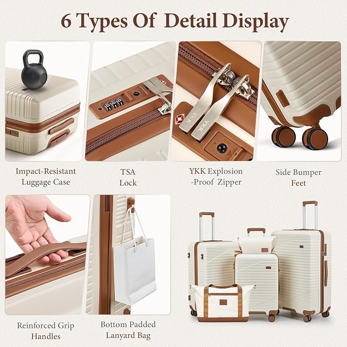 Luggage Sets,PC+ABS Hard Shell Carry on Suitcase with Spinner Wheels and TSA Lock, Travel Lightweight Luggage Set with Spinner Wheels (Dark Green, 6 piece sets （14/20/24/28/DB/TB)