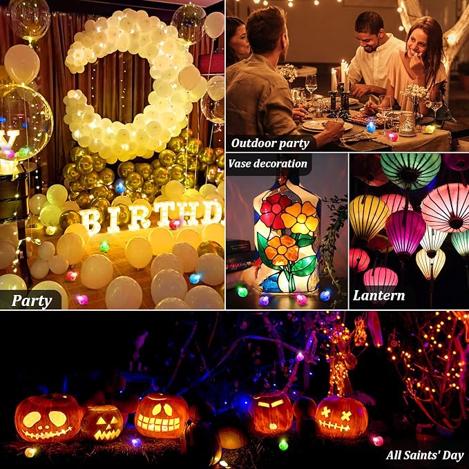 50pcs Balloon Lights Mini LED Lights Round Long Standby Time Ball Lamps for Paper Lantern Birthday Party Christmas Halloween Decoration Red Plastic