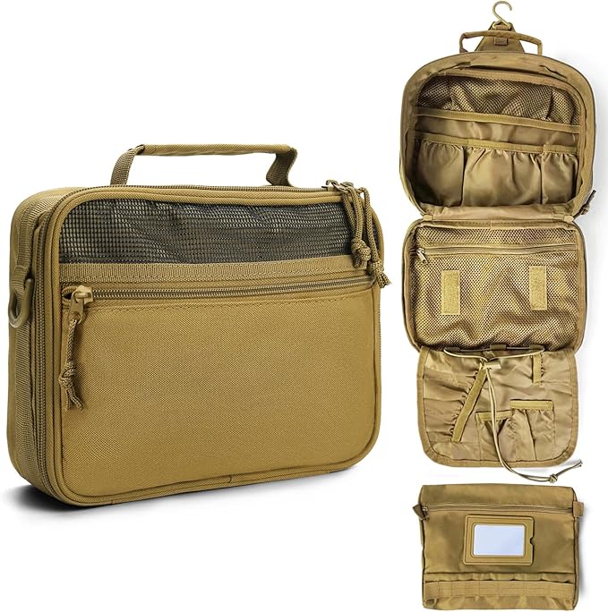 SMONT Tactical Toiletry Bag for Men, 9.5" Hanging Dopp Kit Shaving Hygiene Bag for Traveling Bathroom