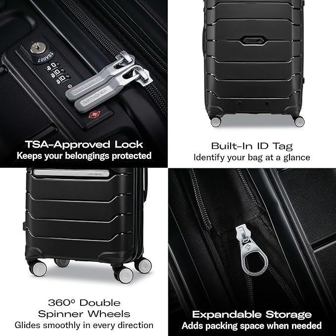 Samsonite Freeform 2-Piece Luggage Set - Carry-On & Large Checked Luggage with Dual Spinner Wheels - Durable Polypropylene Hardshell - TSA Lock, Airline-Approved - Expandable Hard Shell - Pink Rose