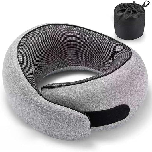Travel Neck Pillow for Airplanes, Premium Memory Foam Neck Pillow with Ergonomic 360° Support, Travel Essentials for Plane, Car, Train and Home, Max Cloud Gray