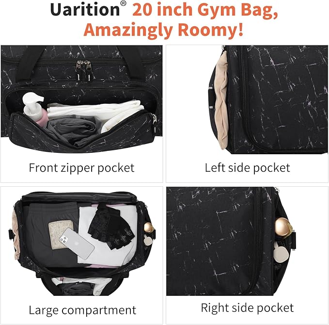 Men's Large Duffle Bag, 55L Heavy Duty Gym Bag for Sports, Workout, and Travel - Durable Duffel Gear Bag in Marble Black