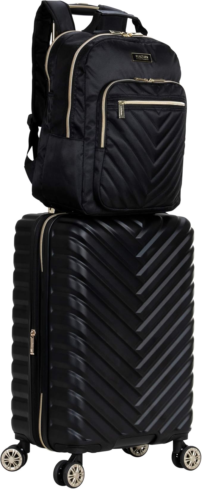 Kenneth Cole REACTION Madison Square Lightweight Hardside Chevron Expandable Spinner Luggage, Black, 2-Piece (20" Carry On + Backpack)