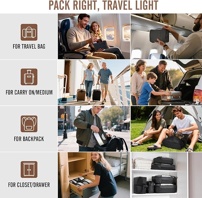 Veken 10 Set Packing Cubes for Travel Essential, Suitcase Organizer Bags in 4 Sizes, Carry-On Luggage Accessories with Large Laundry & Hanging Toiletry Bag, Must-Have for Airplane, Road Trip & Camping