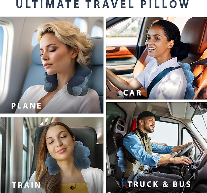 Total Pillow Donut Pillow for Airplane & Travel, Sleeping Neck Pillow, Microbead Comfortable Pillow for Neck, Head, Back, Lumbar & Pelvic Support, Twists to Many Positions - Blue