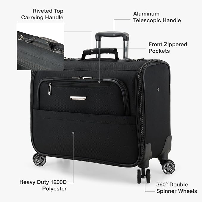 Traveler's Choice Carry-On Softside 8-Wheeled Spinner Garment Bag Luggage, Black, 21-Inch