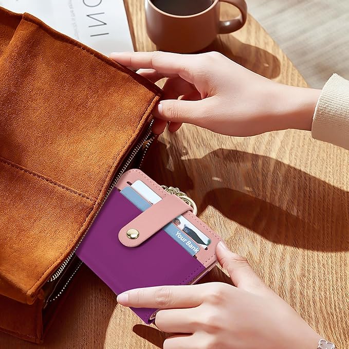 Airkit Small Wallets Woman RFID Blocking Leather Credit Card Holder - with ID Window - Card Wallets for Women - with Zipper Coin Purse - Keychain Wallet