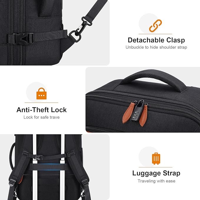 Bagsure Travel Backpack Carry On Backpack 42L Flight Approved, Expandable Laptop Backpack with Packing Cubes & Shoe Pocket, Water Resistant Luggage Backpack for Men Women, Large Backpack 20 * 14 * 7"