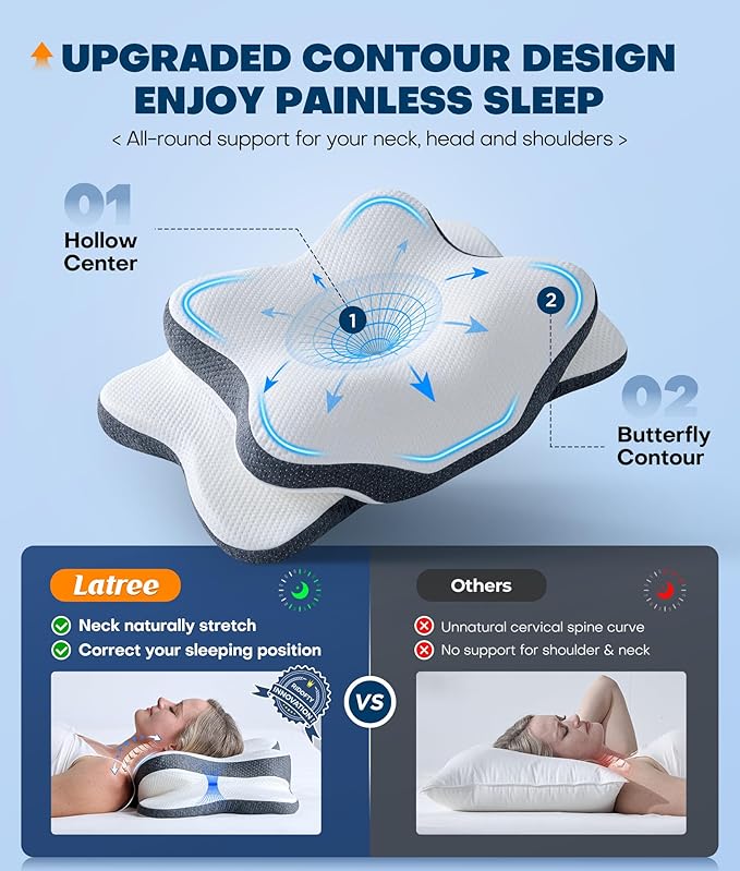 5X Pain Relief Cervical Neck Pillow for Neck Support, Ergonomic Cooling Side Sleeper Pillow for Sleeping, Odorless Contour Memory Foam Pillows, Orthopedic Bed Pillow for Side Back Stomach Sleeper