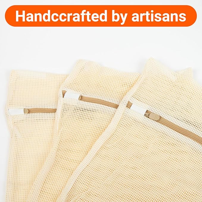 3Pcs Mesh Laundry Bags for Delicates, Durable Organic Cotton Mesh Wash Bags, Sturdy Zipper Laundry Bag for Lingerie, Clothes, Shoes, Socks, Large