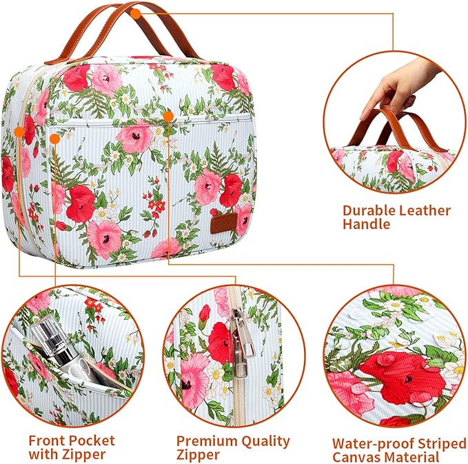 Bosidu Hanging Travel Toiletry Bag,Large Capacity Cosmetic Travel Toiletry Organizer for Women with 4 Compartments & 1 Sturdy Hook,Perfect for Travel/Daily Use/Christmas