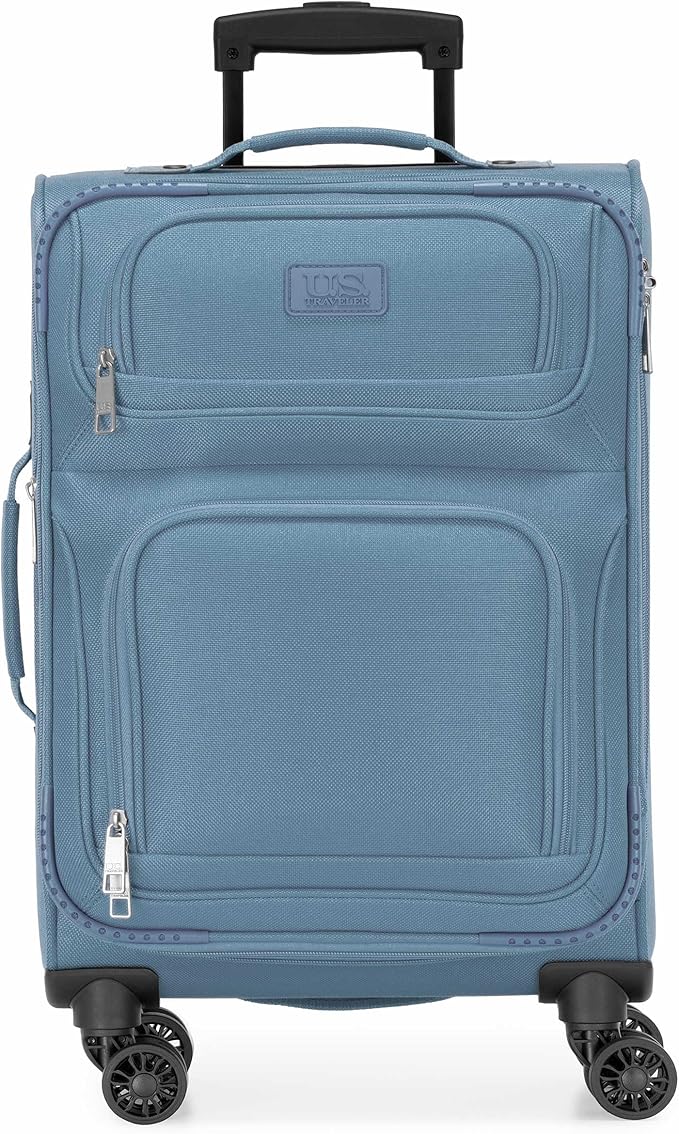U.S. Traveler Rio Lightweight Softside Rolling Carry-on Suitcase, 4-Wheel Set, Light Blue