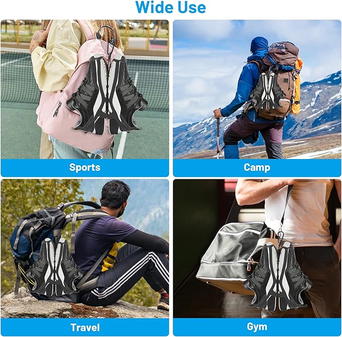 2 Pack Shoe Holster for Backpack with Clip Hanger, Shoe Holder for Sneakers, Cleats, for Travel, Outdoors, Sports (X-Large, Black)