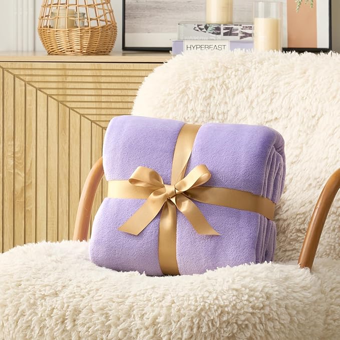 Hansleep Fleece Lilac Full Blanket, Super Soft Flannel Fuzzy Plush Cozy Blanket for All Seasons, Lilac, Full 84x90 Inches