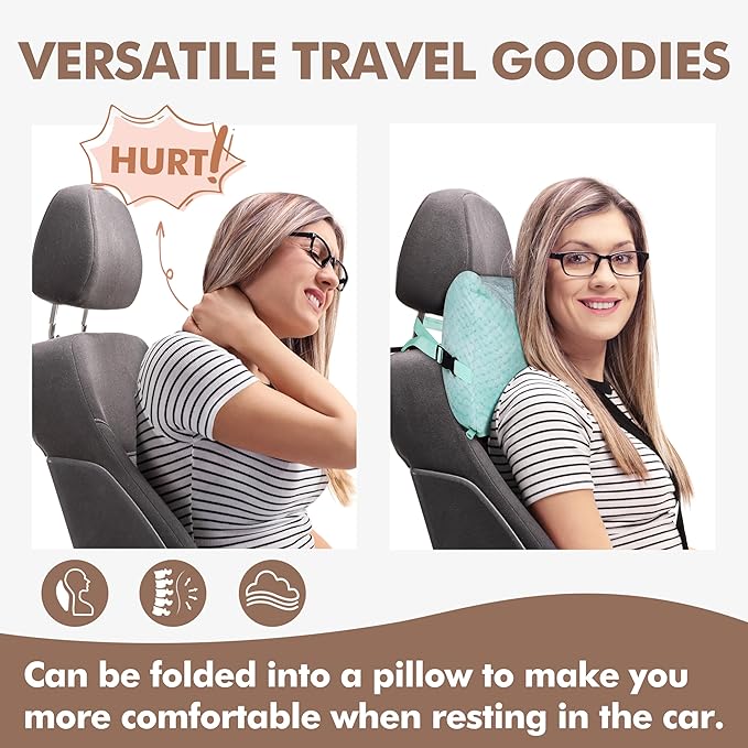 Tirrinia Travel Blanket and Pillow Set, Soft Compact Airplane Blanket with Foot Pockets, 4-in-1 Travel Essentials for Women Men, Portable Travel Gifts for Her, Travel Blanket for Airplanes, Cars