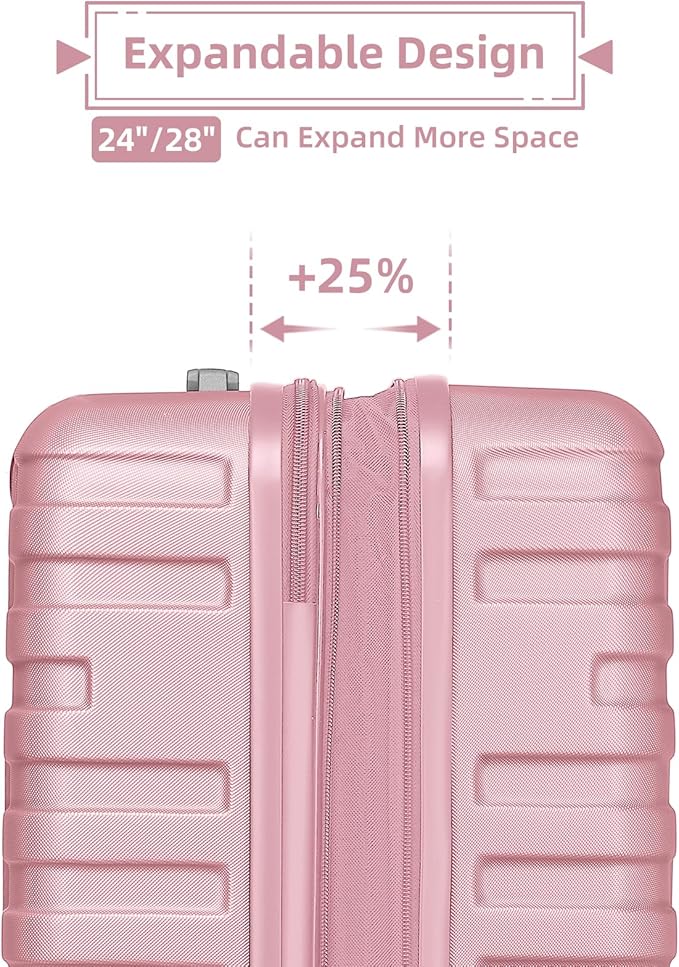Pink 6 Piece Luggage Set Hard Shell - Expandable Suitcases with Spinner Wheels and Duffel Bags for Family Travel, Durable Carry On Luggage Sets with Lock for Women and Girls