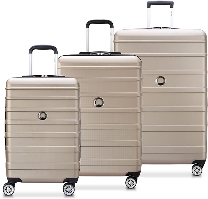 DELSEY PARIS Margot Hardside 3-Piece Set, Expandable Luggage with 4 Spinner Wheels, Lightweight Suitcase, 21" Carry-On, 24" Checked Medium, 28" Checked Large, Gold