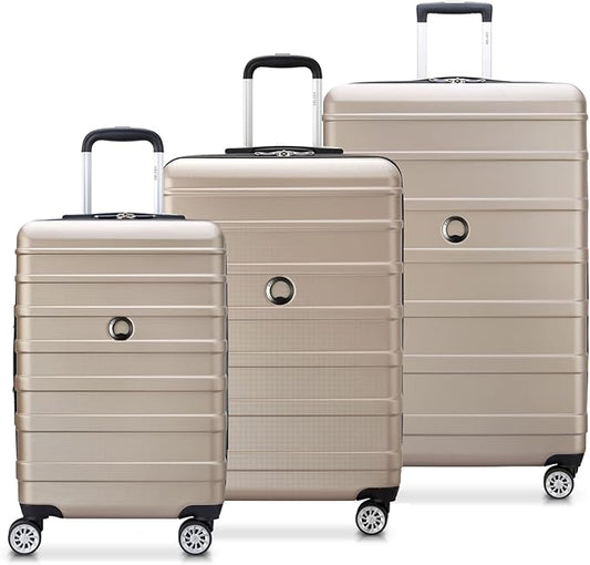 DELSEY PARIS Margot Hardside 3-Piece Set, Expandable Luggage with 4 Spinner Wheels, Lightweight Suitcase, 21" Carry-On, 24" Checked Medium, 28" Checked Large, Gold