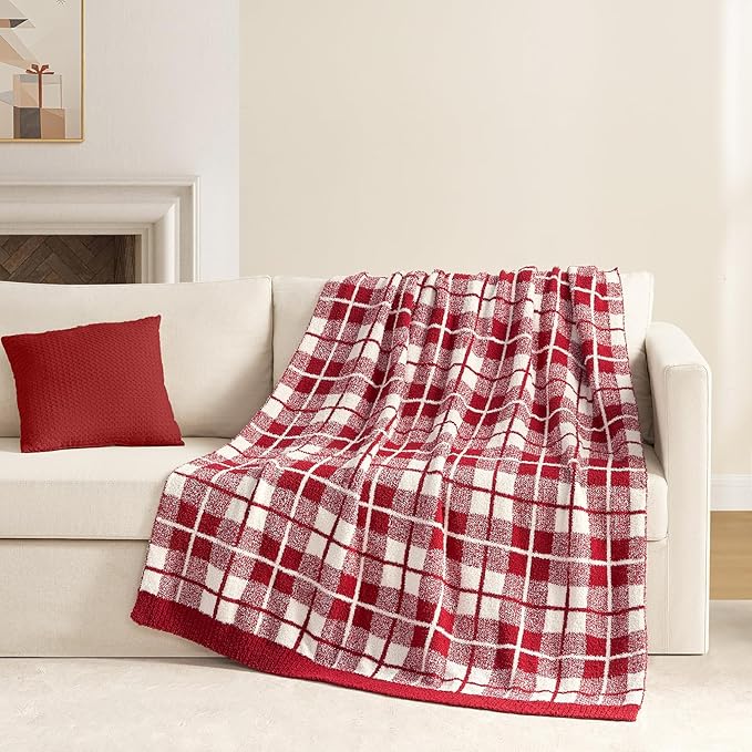 Snuggle Sac Red Checkered Throw Blanket for Couch, Super Soft Cozy Warm Christmas Red Blankets, Reversible Buffalo Plaid Microfiber Throws for Sofa Bed, Red Plaid, 50x60 Inches